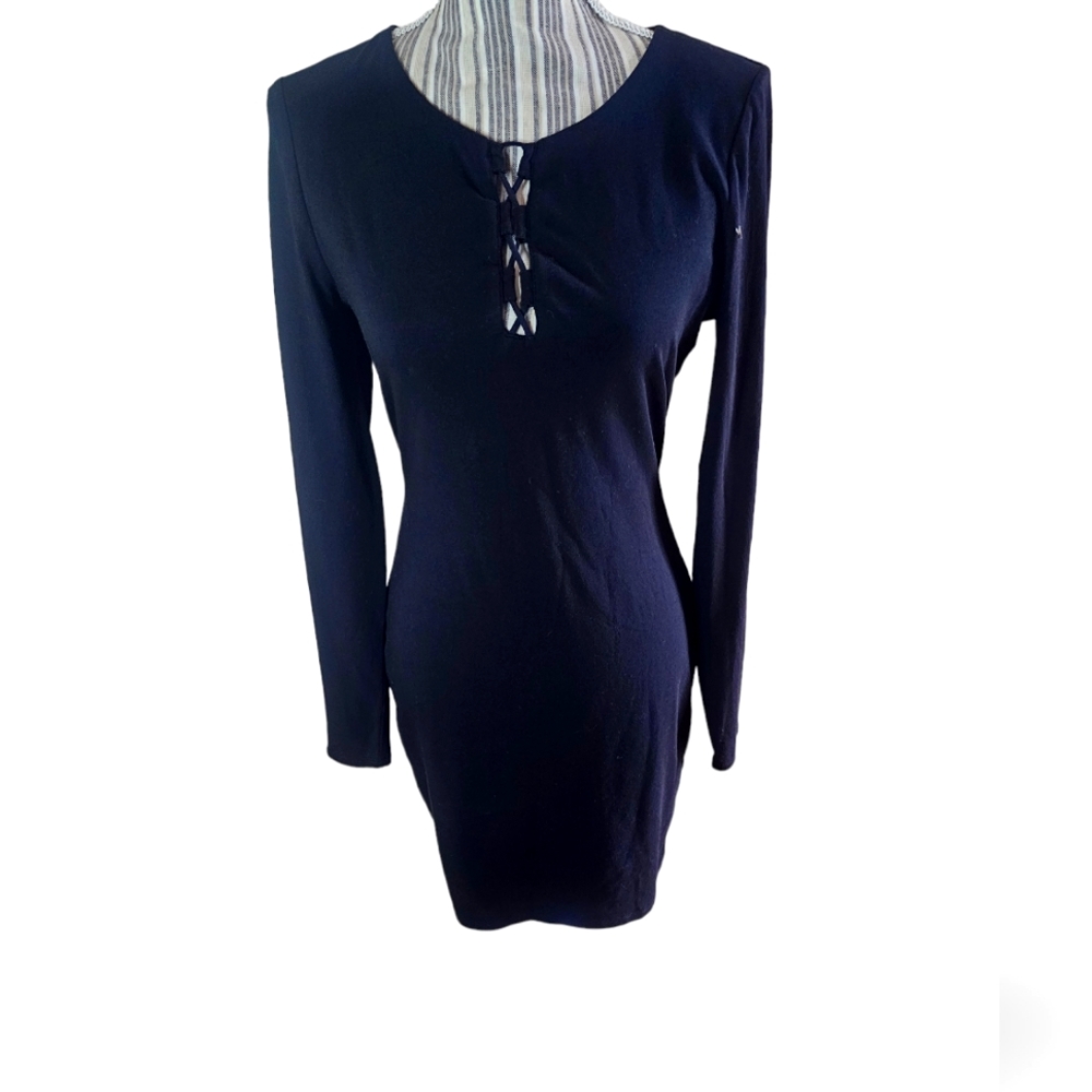 Guess women's black lace front long-sleeved mide dress size - Picture 1 of 5